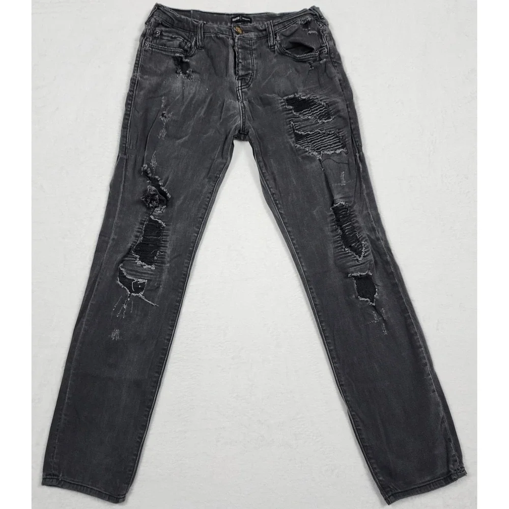 True Religion Rocco Jeans Mens Size 30 Black Relaxed Skinny Ripped Distressed